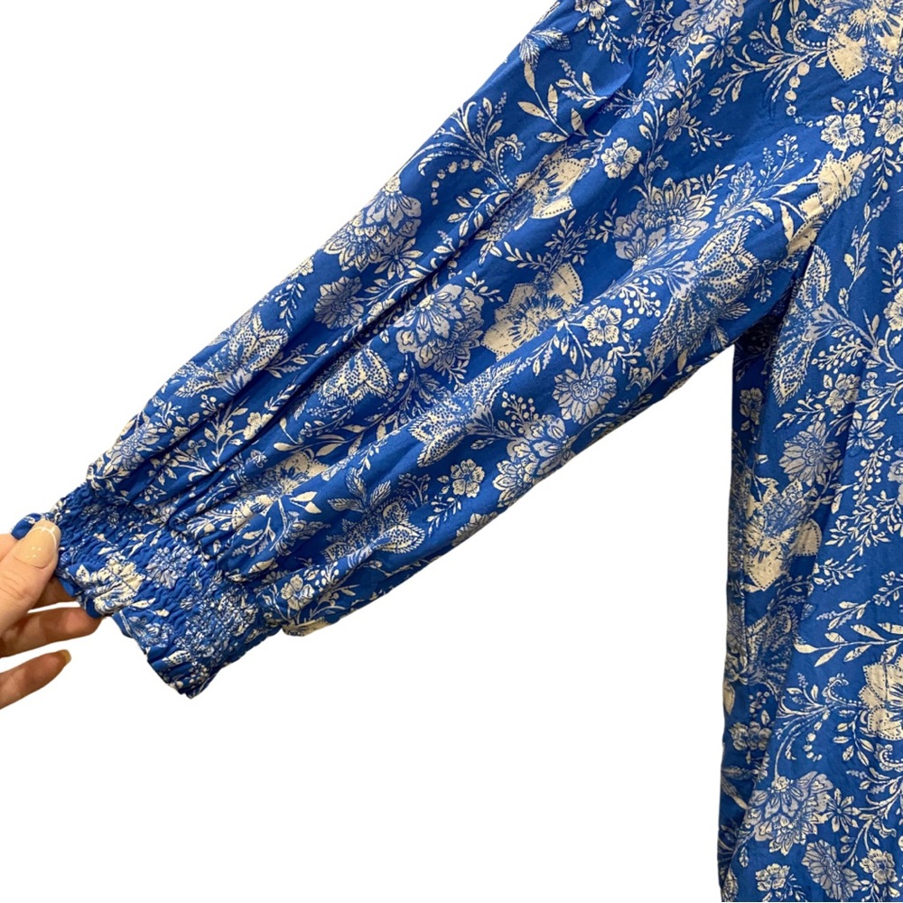Pinkblush Blue Floral Paisley Button Front 3/4 Sleeve Maternity Top - Picture 8 of 13